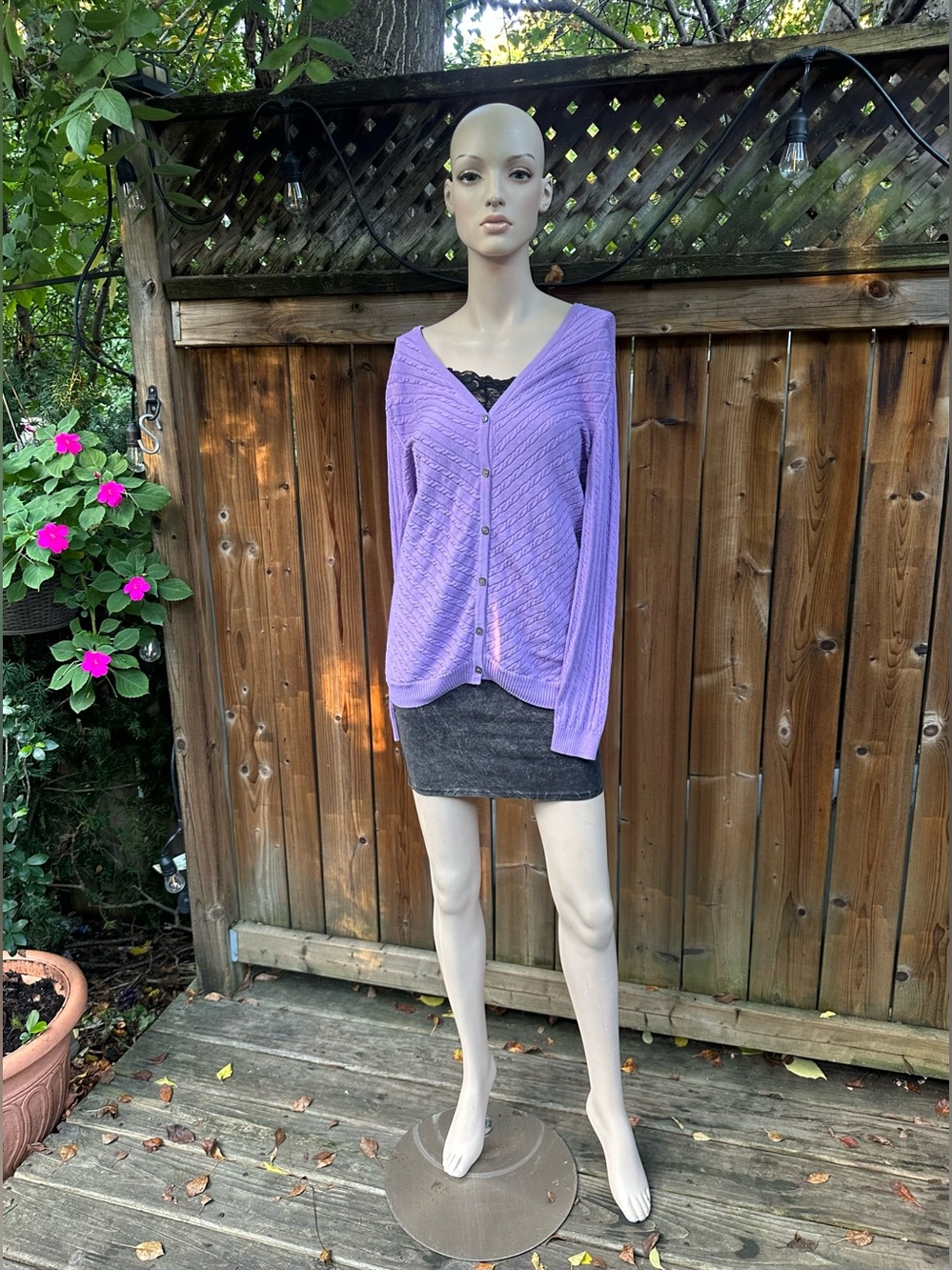 COTTON Lavender/Lilac V-Neck Button-Front Cardigan Sweater
